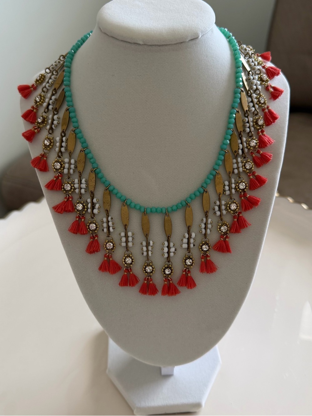 Anthropologie Serefina Miranda Beaded Tassel Bib Statement Necklace Choker